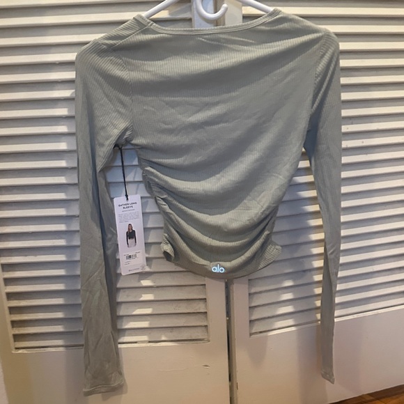 ALO Yoga Ribbed Gather Long Sleeve Blouse - Limestone - Picture 4 of 6